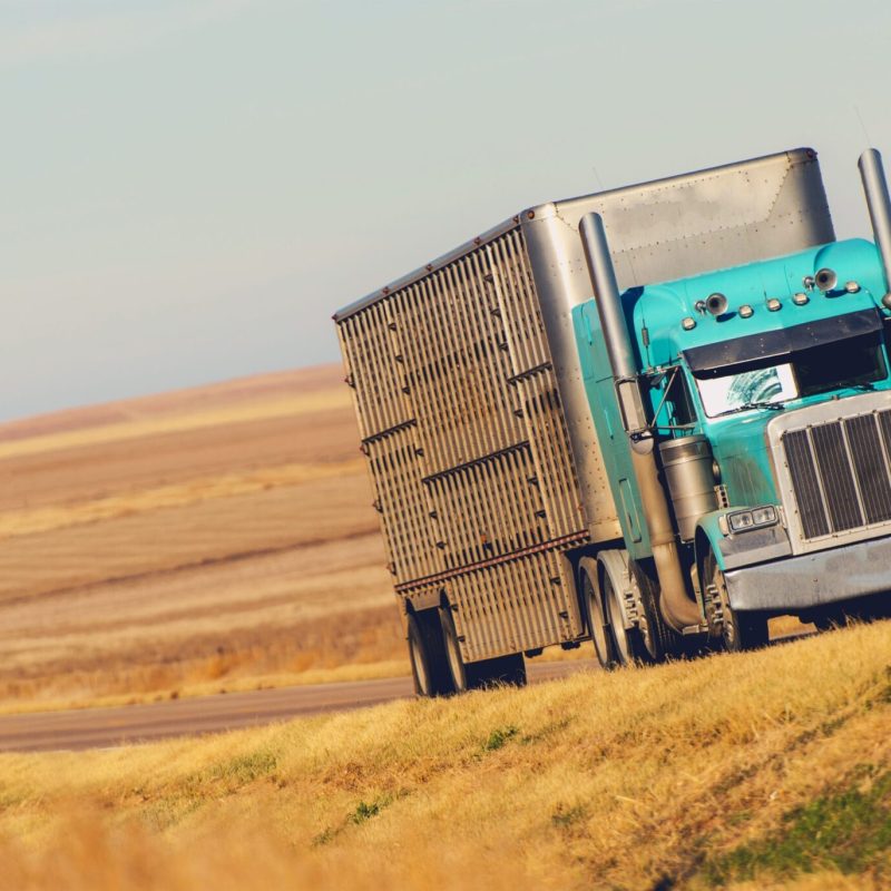 Semi Truck on the American Prairie Road in Colorado. United States of America. Trucking and Shipping Theme.