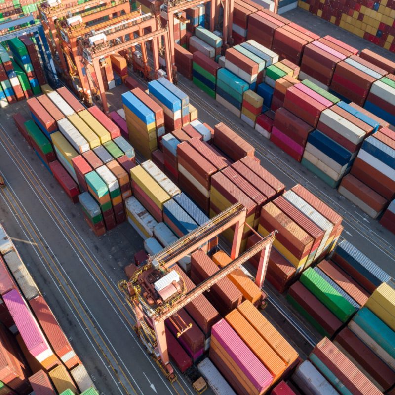 Aerial view, of sea freight containers in Yantian port in shenzhen city, China